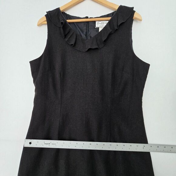 Mary McFadden Collection Womens 12 Black Linen Blend Ruffle Neck Sheath Dress - Picture 13 of 14